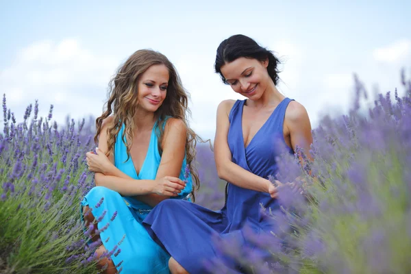 Två kvinnor på lavendel fält — Stockfoto