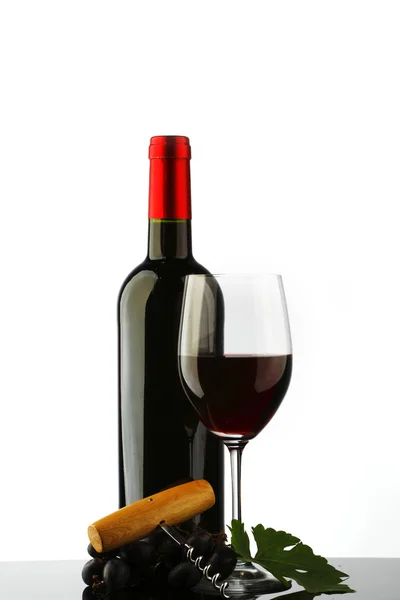Flaske med rødvin og glas - Stock-foto