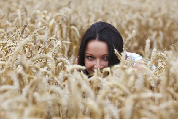 Woman on wheat field — Stock Photo, Image