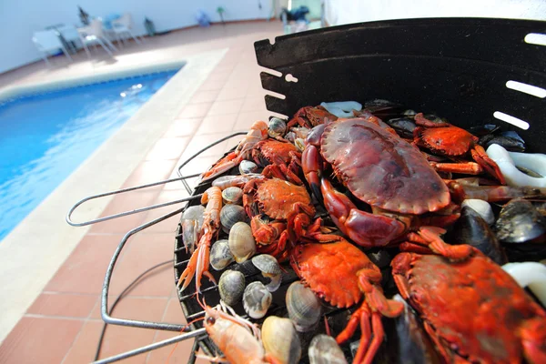 Camarones de cangrejos en parrilla de carbón —  Fotos de Stock