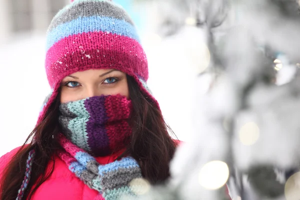 Woman and bokeh — Stock Photo, Image