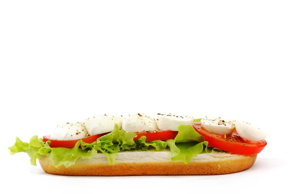 Sanduíche com tomate mussarela e salada — Fotografia de Stock