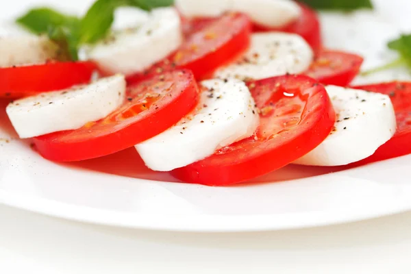 Fatias de tomate e mussarela em um prato — Fotografia de Stock