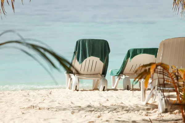 Empty chaise lounge on beach — Stock Fotó