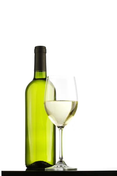 Bottle with white wine and glass — Stock Photo, Image