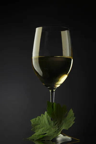 Vinho branco e queijo em preto — Fotografia de Stock
