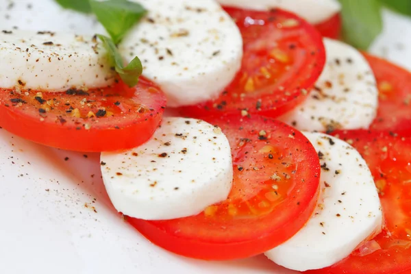 Fatias de tomate e mussarela em um prato — Fotografia de Stock