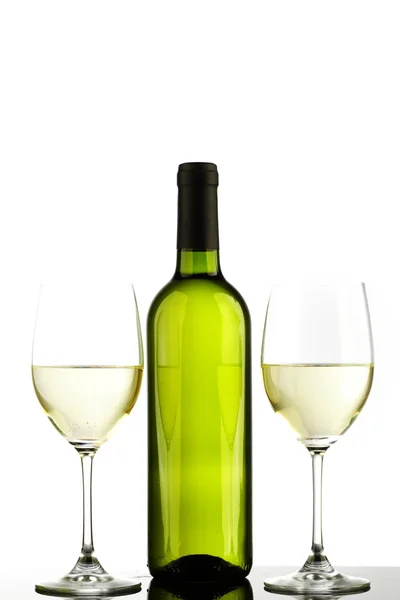 Bottle with white wine and glass — Stock Photo, Image