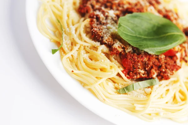 Spaghetti bolognese on white plate — Stock Photo, Image