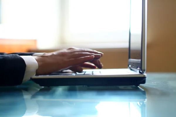 Laptop work hand — Stock Photo, Image