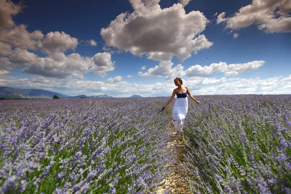 Donna sul campo di lavanda — Foto Stock