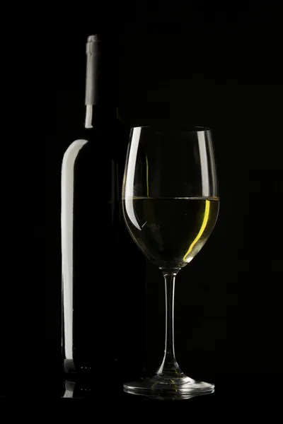 White wine glass silhouette black background — Stock Photo, Image