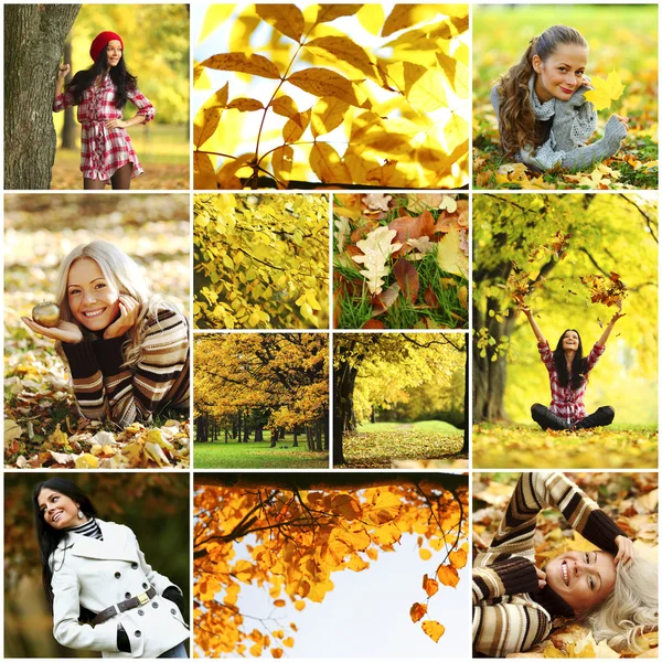 Collage mujer en otoño parque —  Fotos de Stock