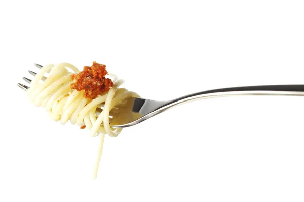 Pasta on fork isolated on white — Stock Photo, Image