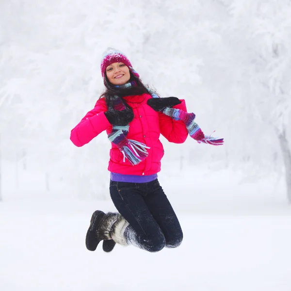 Winter women jump — Stock Photo, Image