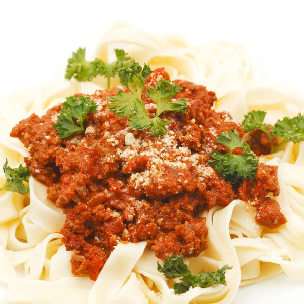 Spaghetti bolognese on white plate — Stock Photo, Image