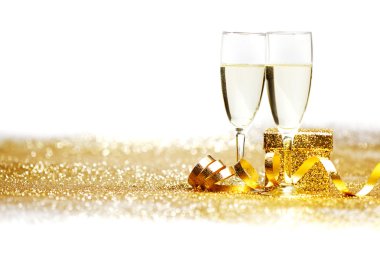 Champagne glasses and gift clipart