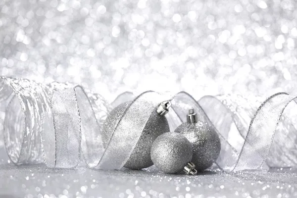 Christmas balls and ribbons — Stock Photo, Image