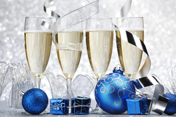 Champagne and decoration — Stock Photo, Image