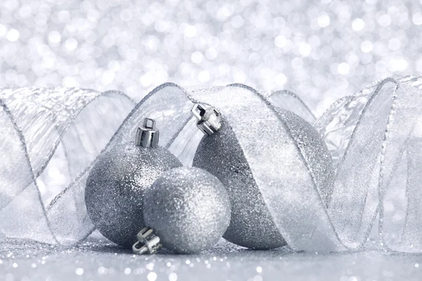 Christmas balls and ribbons — Stock Photo, Image