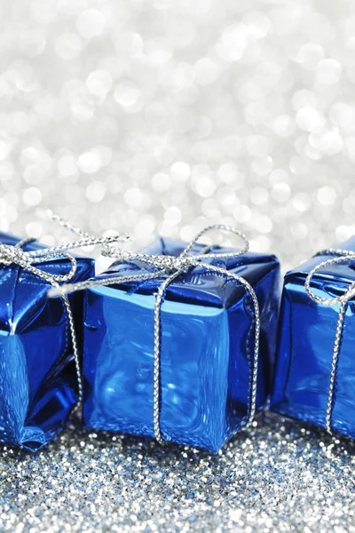 Modrý vánoční dárky — Stock fotografie