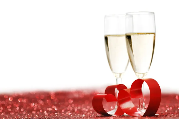 Šampaňské a den valentines dekorace — Stock fotografie