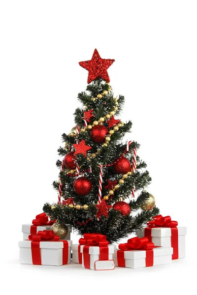 Decorated Christmas tree on white background — Stock Photo, Image