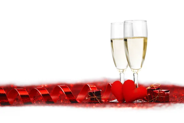 Champagner und Valentinstag Dekoration — Stockfoto