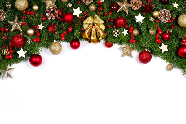 Karácsonyi Határ Keret Fenyő Ágak Fehér Háttér Másolási Tér Elszigetelt Stock Kép