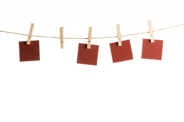 Note Paper Cards Hanging Wooden Clip Clothespin Rope String Peg — Stock Photo, Image