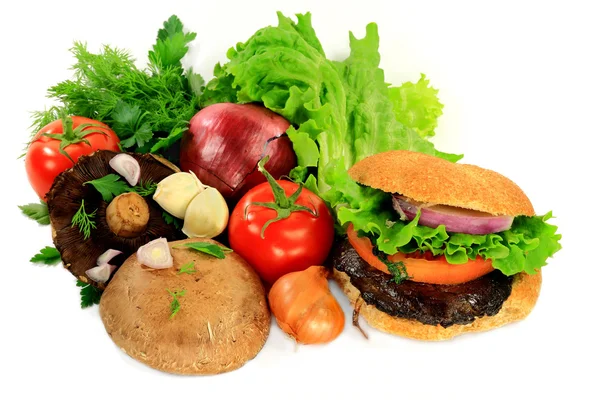 Grilled Mushrooms Burger, Ingredients and Seasonings. — Stock Photo, Image