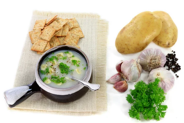 Gurmán česnek a brambory smetanové polévky — Stock fotografie