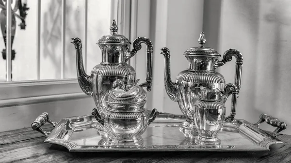 Set de té de plata antigua — Foto de Stock