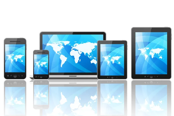 Tablet pc, mobiele telefoon, laptop en computers — Stockfoto