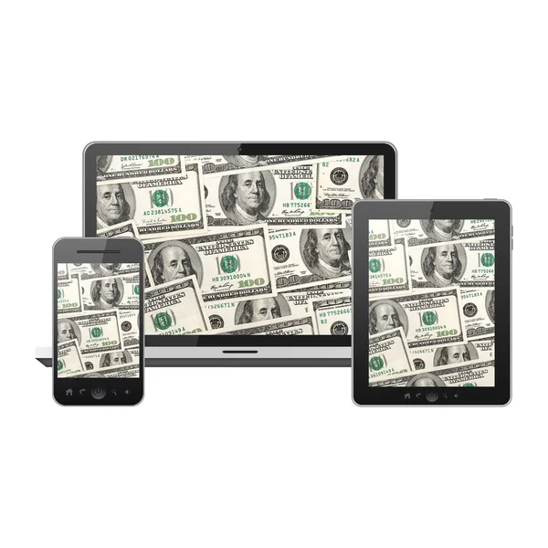 Laptop, mobiele pone en tablet pc — Stockfoto