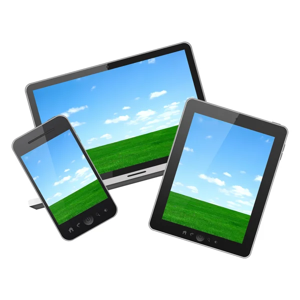 Mobiele telefoon, tablet-pc en notebook — Stockfoto