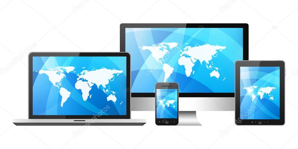 Digital technology devices on white background