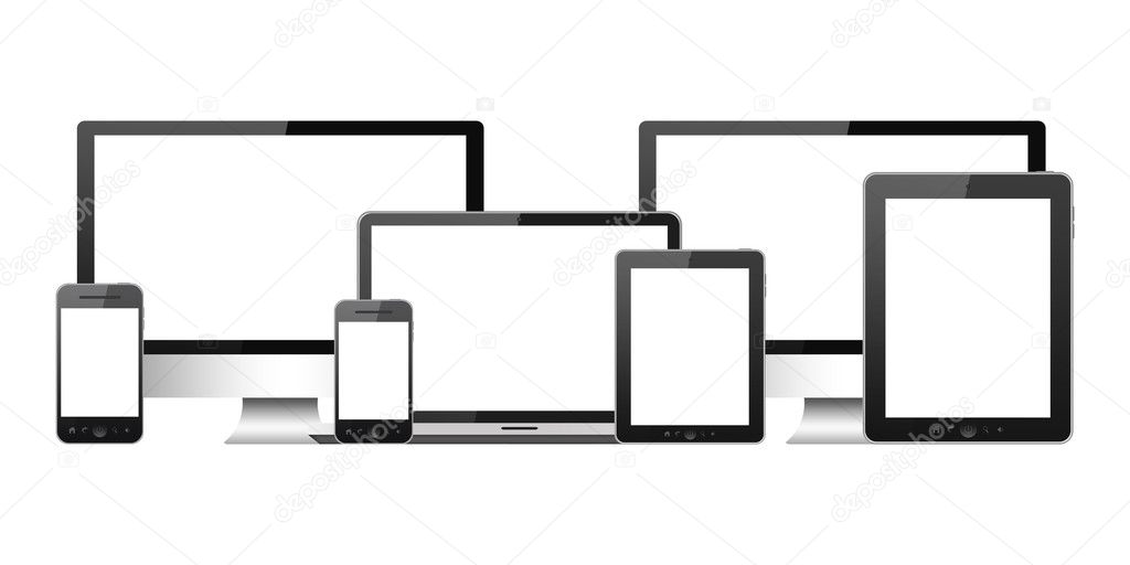 Digital technology devices isolated on white background