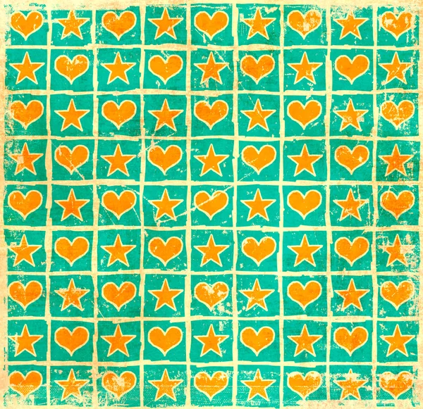 Damalı grunge yıldız kalpleri arka plan — Stok fotoğraf