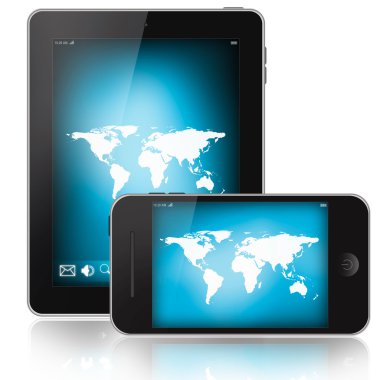 tablet pc ile cep telefonu beyaz zemin üzerine izole