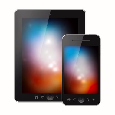 tablet pc ile cep telefonu beyaz zemin üzerine izole
