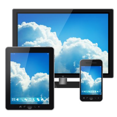 tablet pc, cep telefonu ve beyaz arka plan üzerinde izole tv