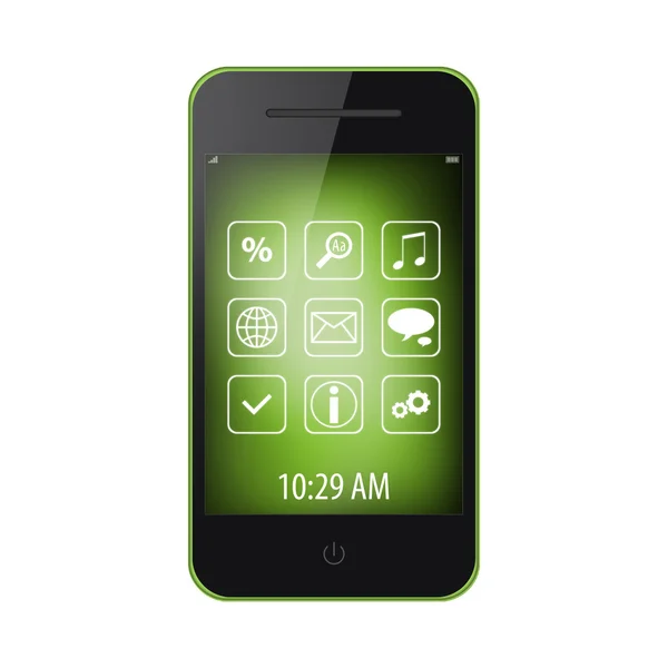 Mobilní telefon s zelenou menu aplikací — Stock fotografie