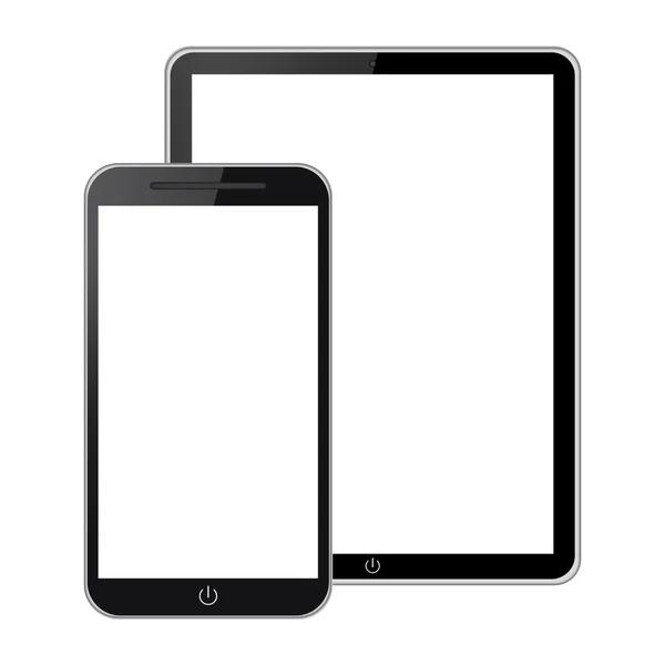 Tablet pc ile cep telefonu beyaz zemin üzerine izole — Stok fotoğraf
