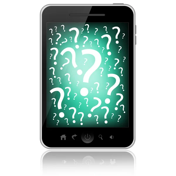 Mobile phone with green screen and question mark — Stock Photo, Image