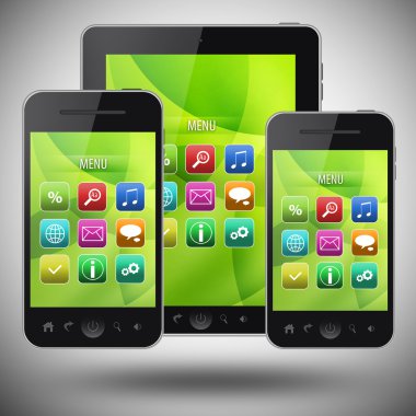 tablet pc ve cep telefonu gri arka plan üzerinde