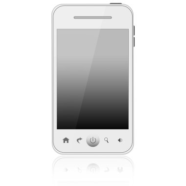 Beyaz cep telefonu beyaz arkaplanda izole edildi