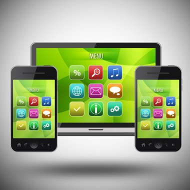 tablet pc ve cep telefonu gri arka plan üzerinde