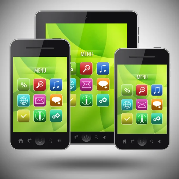 Tablet pc a mobilní telefon na šedém pozadí — Stock fotografie