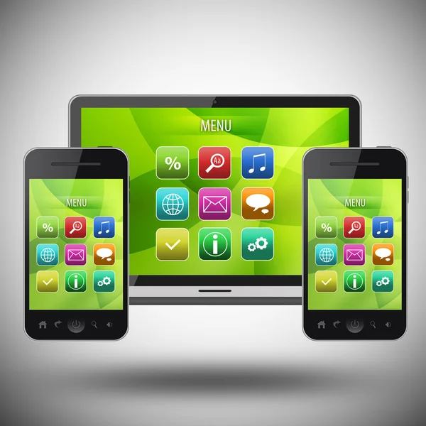 Tablet pc en mobiele telefoon op grijze achtergrond — Stockfoto
